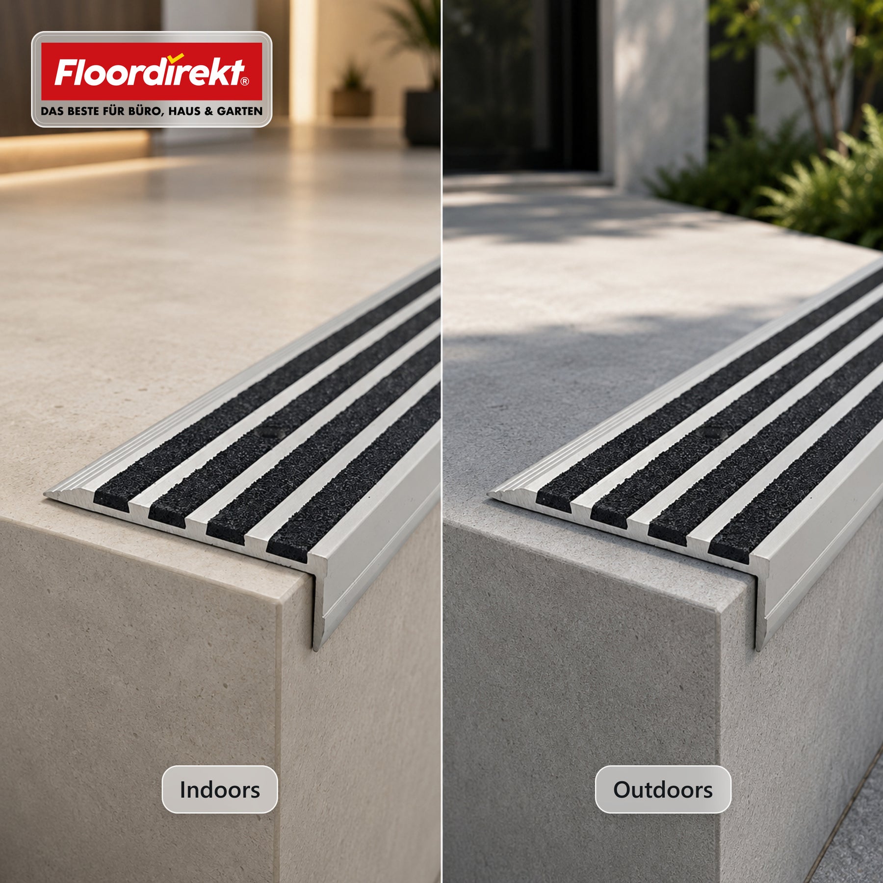 Stair Nosing Profile | Solid | Aluminium Anti-Slip Profile with Aluminium Oxide Insert