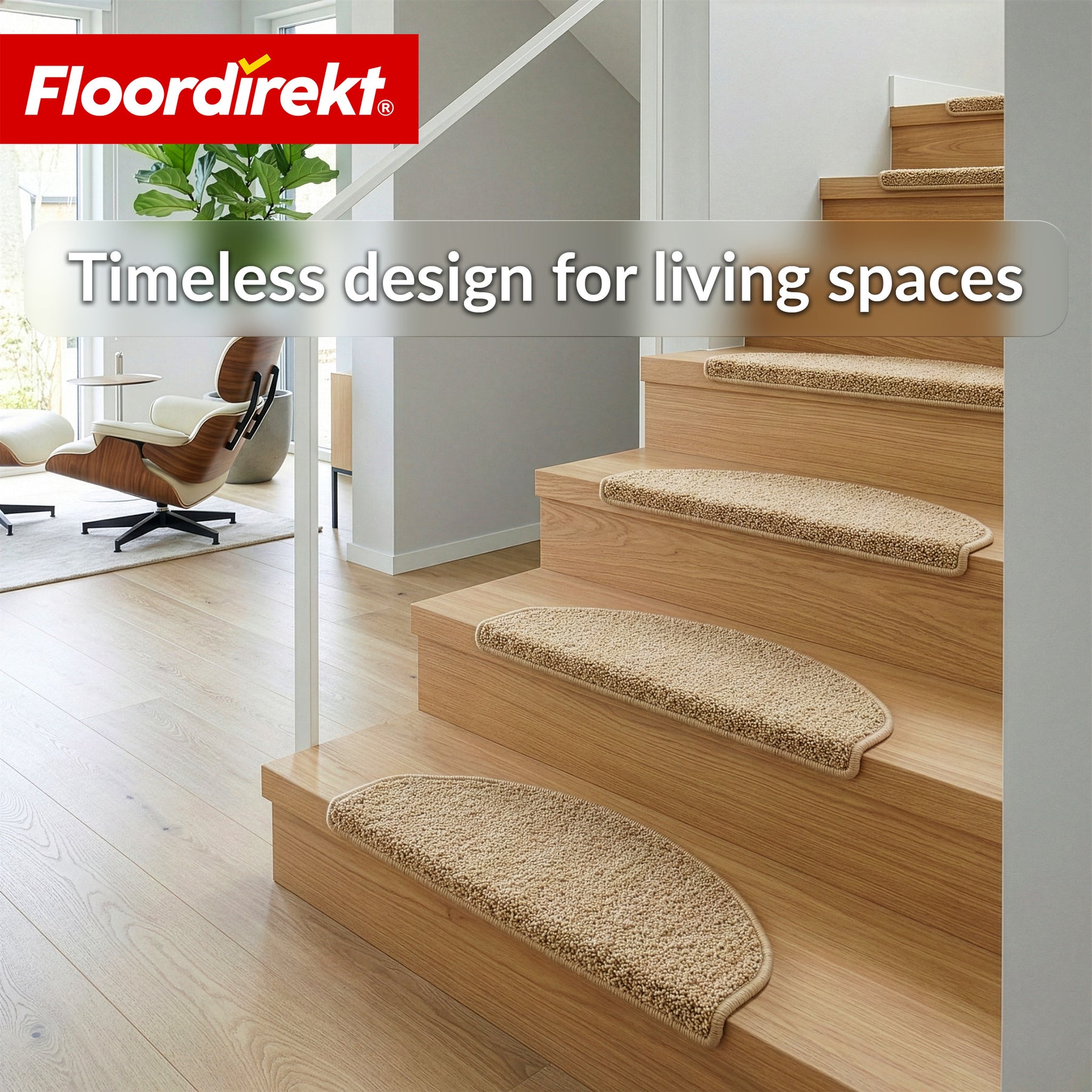 Stair Treads | Madrid | Half-Round Shaggy Stair Mat, Self-Adhesive & Sound-Absorbing