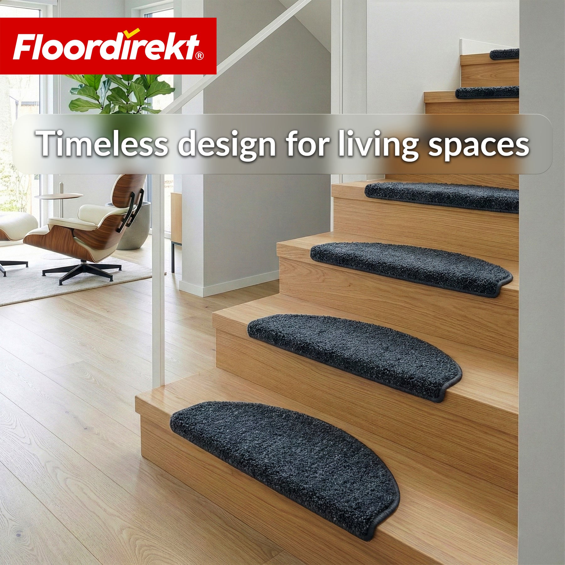 Stair Treads | Madrid | Half-Round Shaggy Stair Mat, Self-Adhesive & Sound-Absorbing