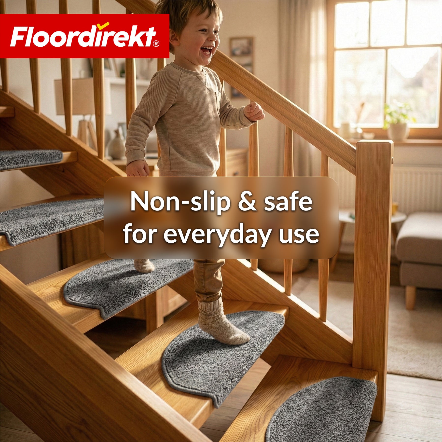 Stair Treads | Madrid | Half-Round Shaggy Stair Mat, Self-Adhesive & Sound-Absorbing