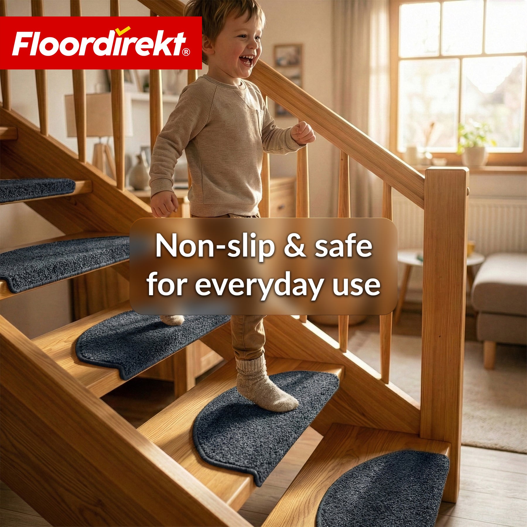 Stair Treads | Madrid | Half-Round Shaggy Stair Mat, Self-Adhesive & Sound-Absorbing