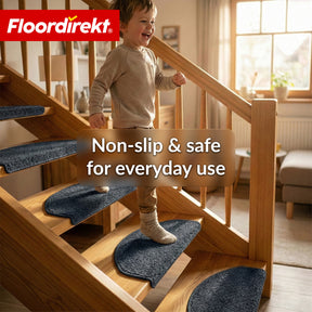 Stair Treads | Madrid | Half-Round Shaggy Stair Mat, Self-Adhesive & Sound-Absorbing