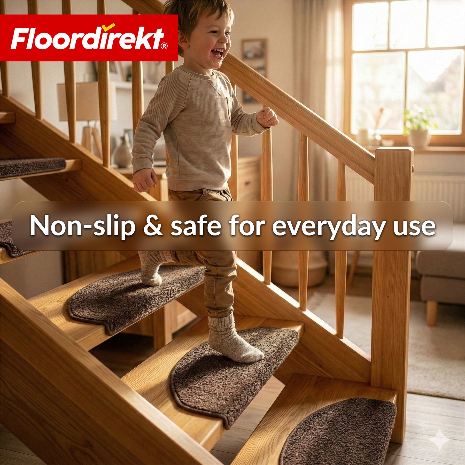 Stair Treads | Madrid | Half-Round Shaggy Stair Mat, Self-Adhesive & Sound-Absorbing