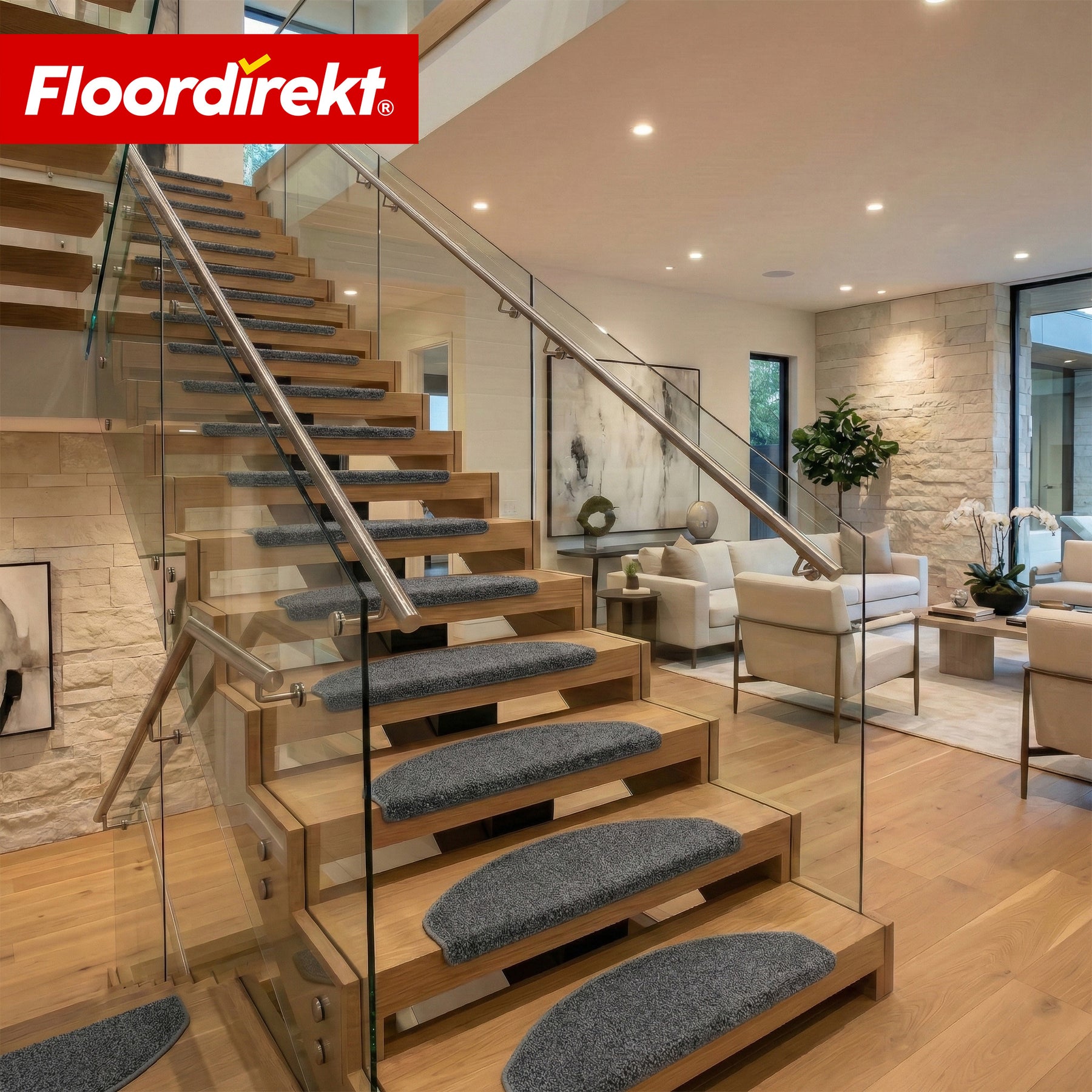 Stair Treads | Madrid | Half-Round Shaggy Stair Mat, Self-Adhesive & Sound-Absorbing