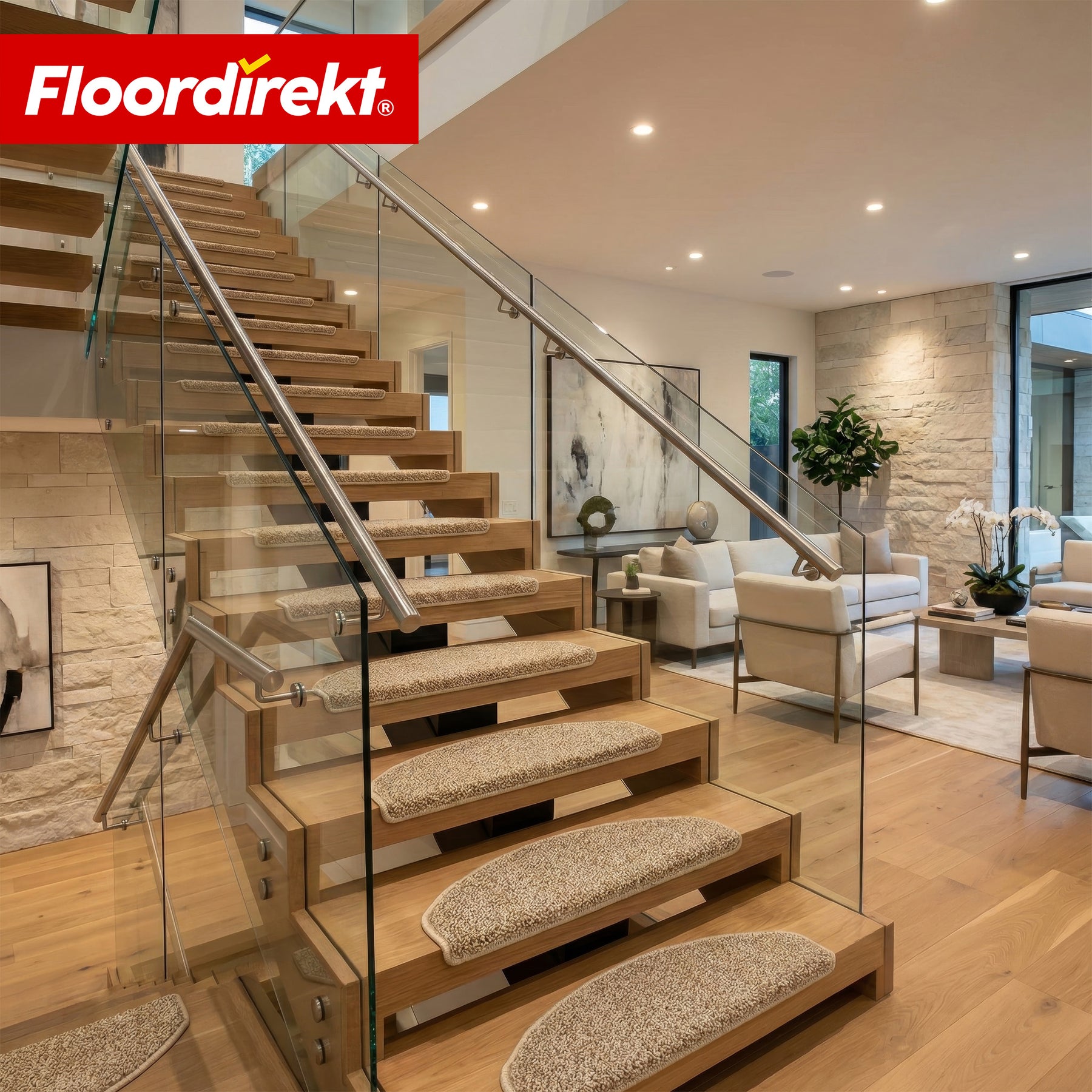 Stair Treads | Madrid | Half-Round Shaggy Stair Mat, Self-Adhesive & Sound-Absorbing