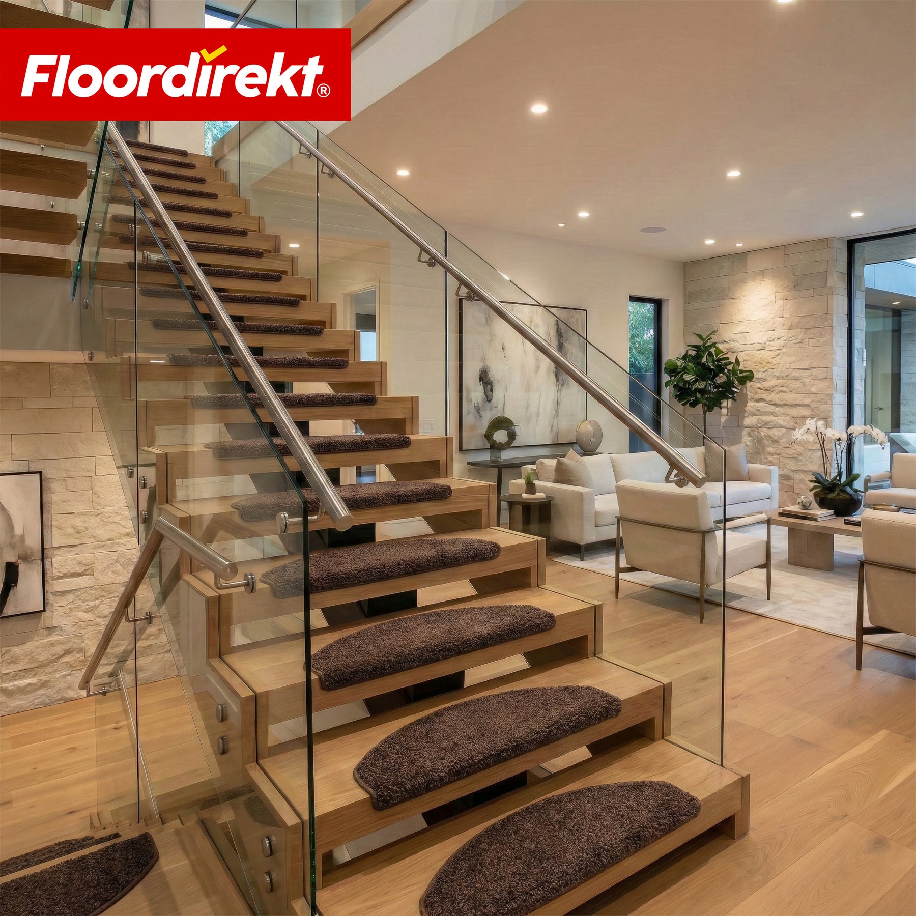 Stair Treads | Madrid | Half-Round Shaggy Stair Mat, Self-Adhesive & Sound-Absorbing