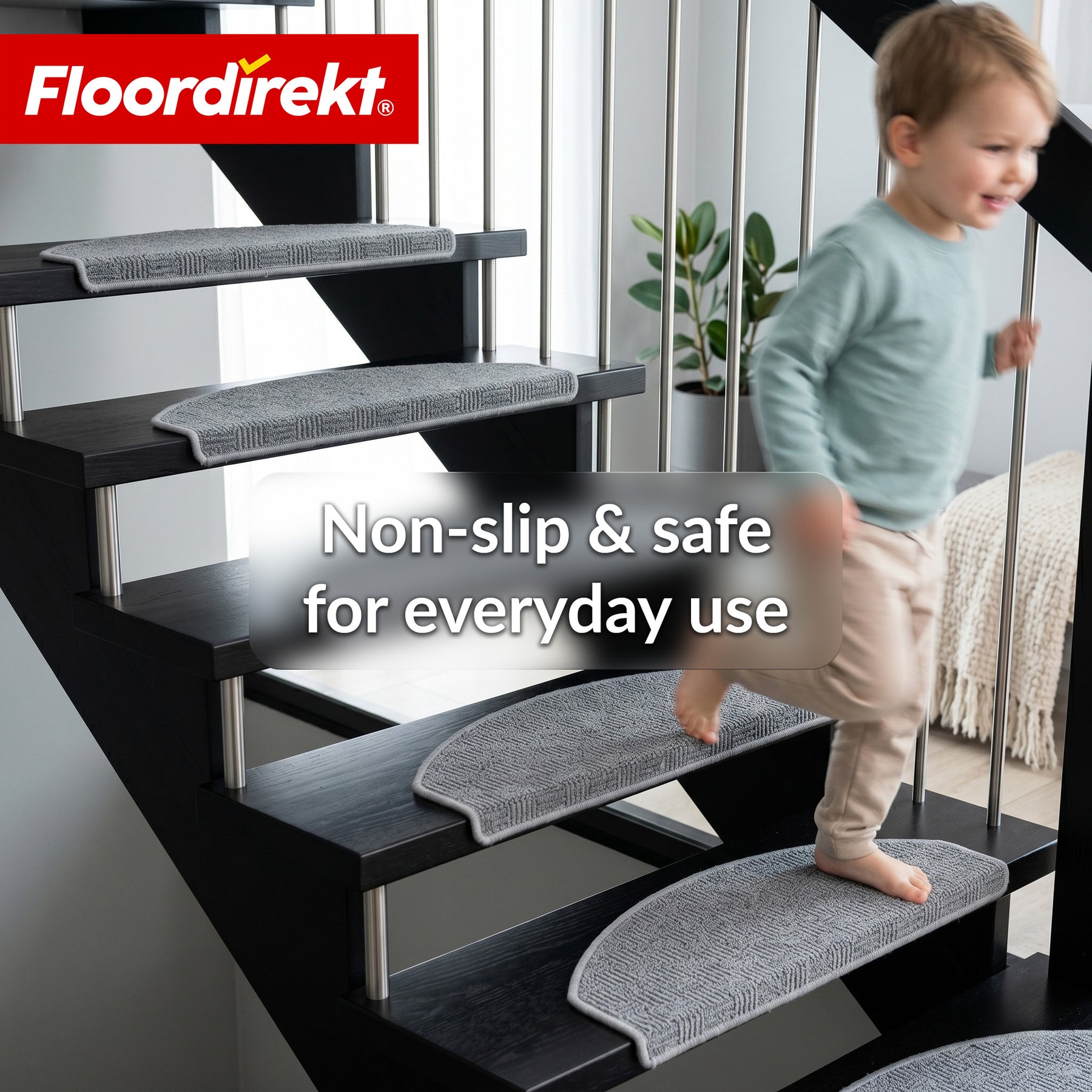 Stair Tread Mat | Monaco | Non-Slip Polypropylene Stair Mat, Durable, Noise-Reducing & Easy-Care, Semi-Circular