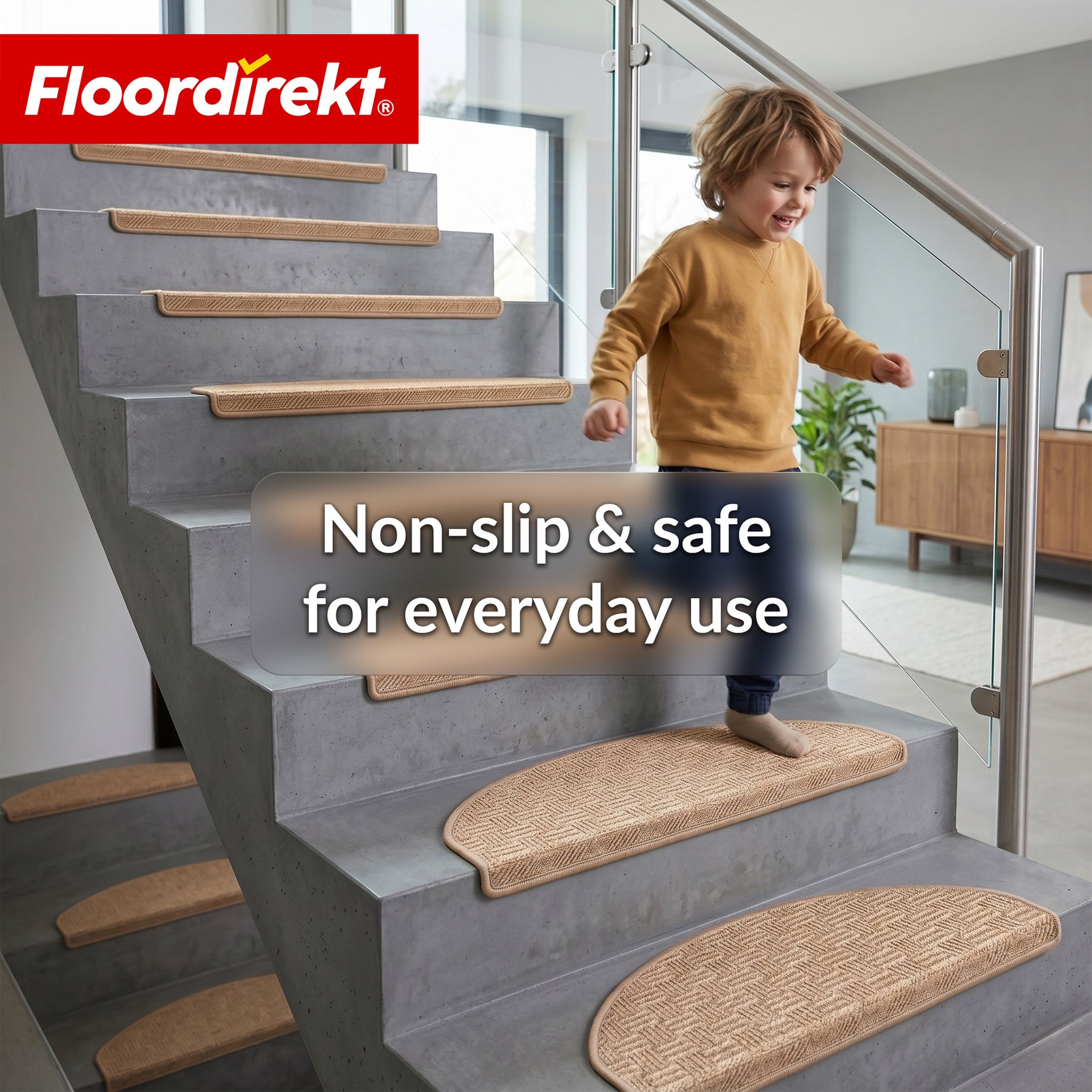 Stair Tread Mat | Monaco | Non-Slip Polypropylene Stair Mat, Durable, Noise-Reducing & Easy-Care, Semi-Circular