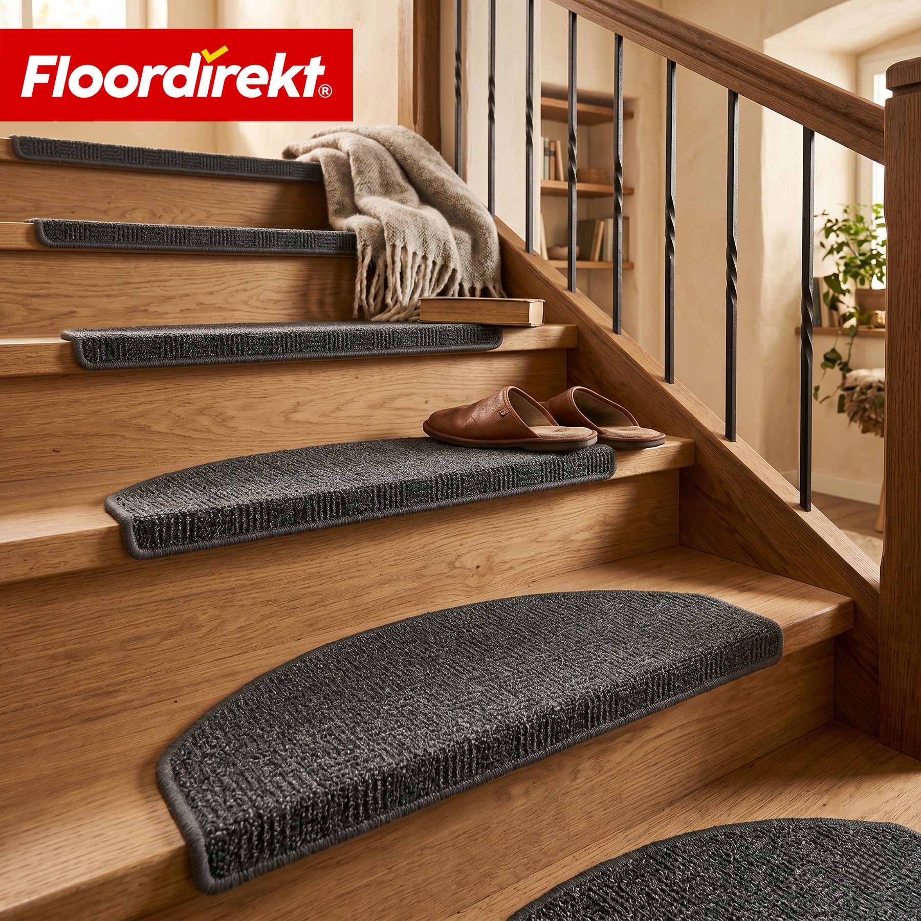 Stair Tread Mat | Monaco | Non-Slip Polypropylene Stair Mat, Durable, Noise-Reducing & Easy-Care, Semi-Circular