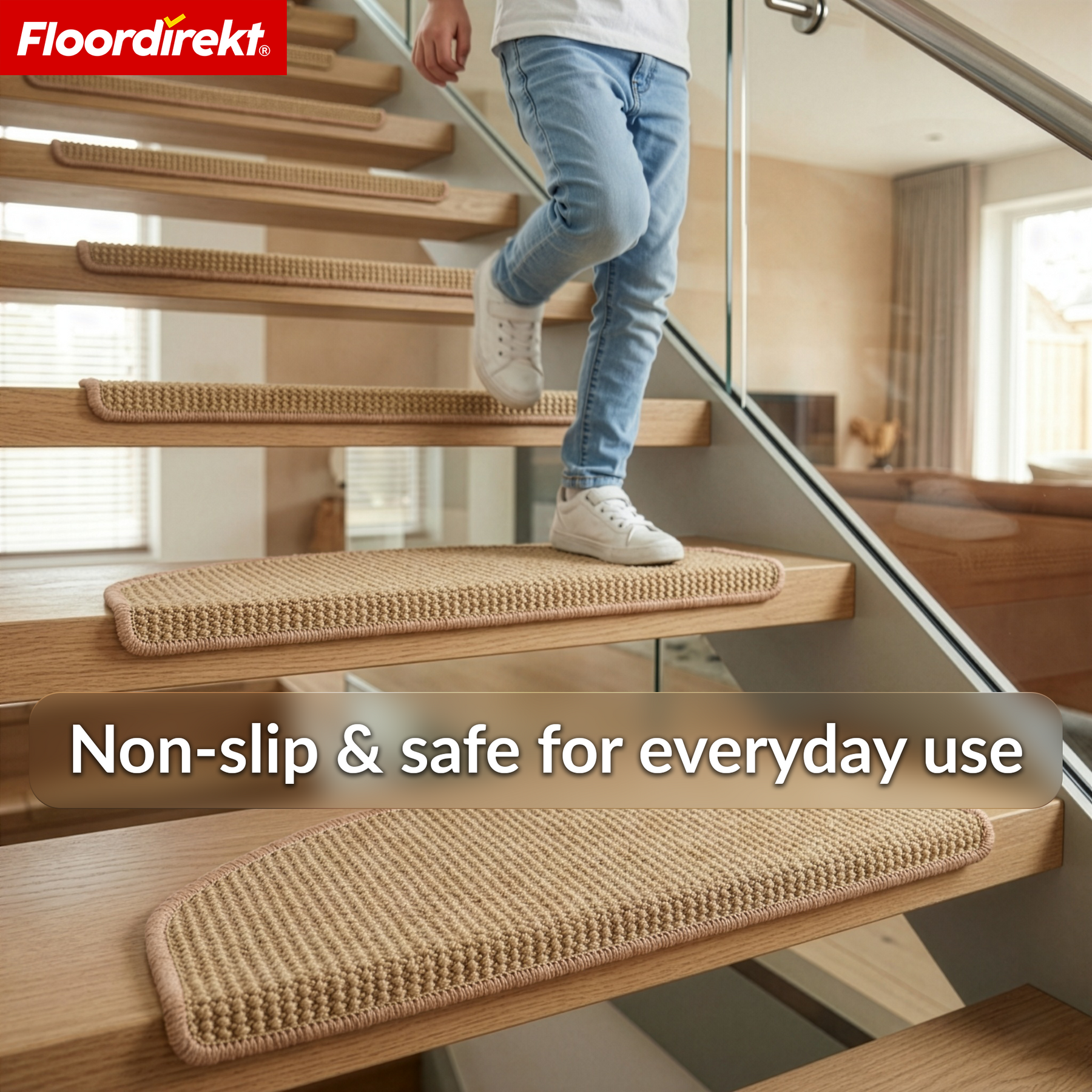 Sisal Stair Tread | Pearl | Semi-Circular Non-Slip Stair Mat, Sound-Absorbing & Durable