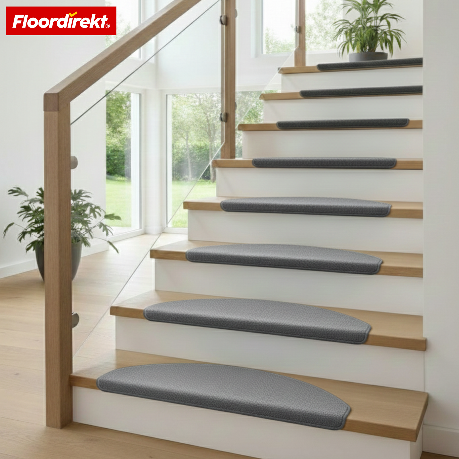Velour Stair Tread | Vienna | Half-Round, Non-Slip Stair Mat Made of Durable Polypropylene | Stair Protection, Sound-Reducing & Antistatic | Available in 4 Modern Colours