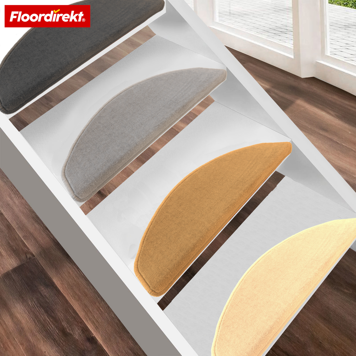 Velour Stair Tread | Vienna | Half-Round, Non-Slip Stair Mat Made of Durable Polypropylene | Stair Protection, Sound-Reducing & Antistatic | Available in 4 Modern Colours