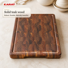 Cutting Board | Teak Royal Endgrain | Solid Teak Wood with Juice Groove & Handles | 3 Sizes