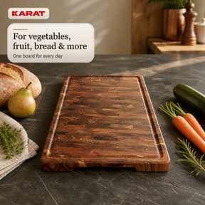 Cutting Board | Teak Royal Endgrain | Solid Teak Wood with Juice Groove & Handles | 3 Sizes