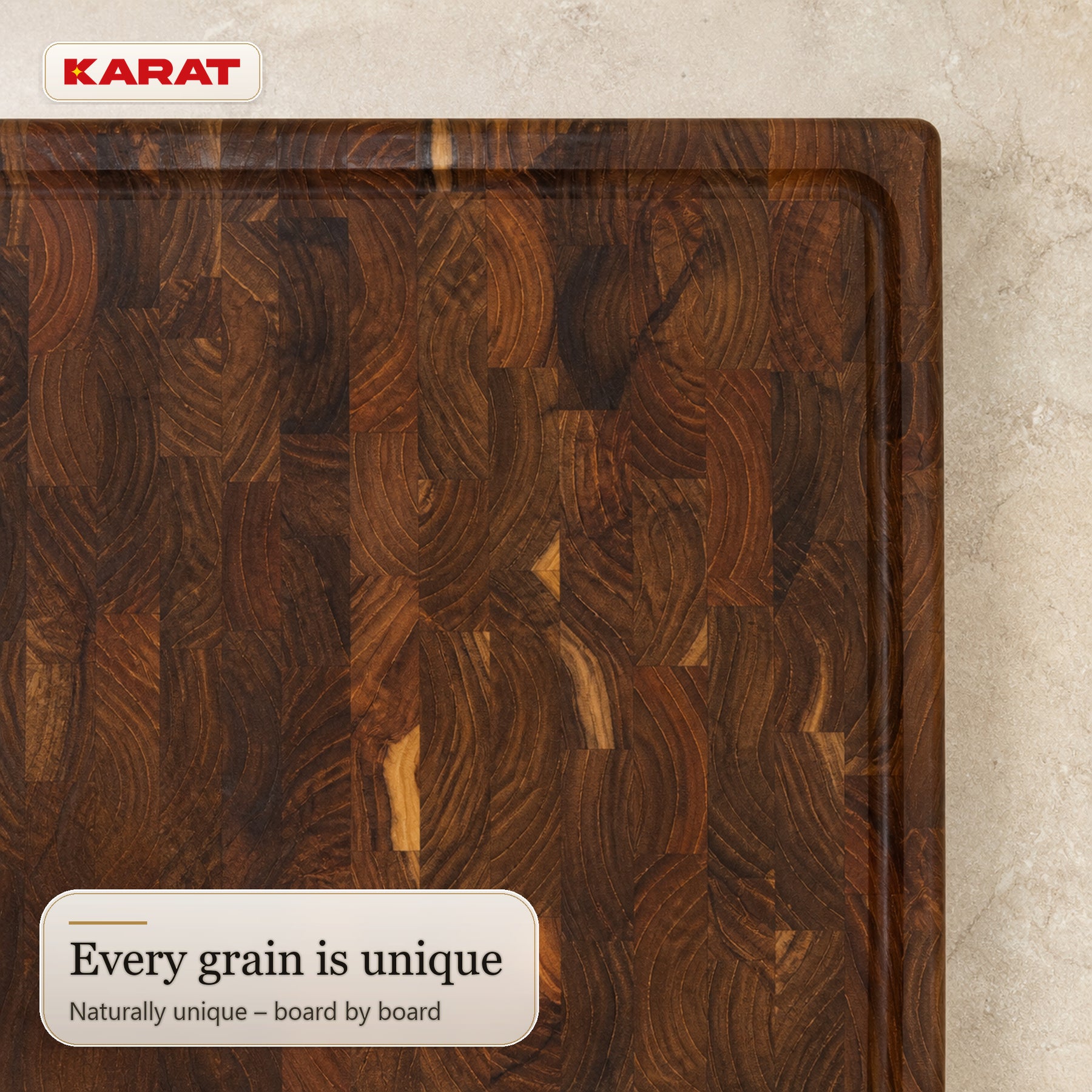 Cutting Board | Teak Royal Endgrain | Solid Teak Wood with Juice Groove & Handles | 3 Sizes