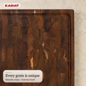 Cutting Board | Teak Royal Endgrain | Solid Teak Wood with Juice Groove & Handles | 3 Sizes