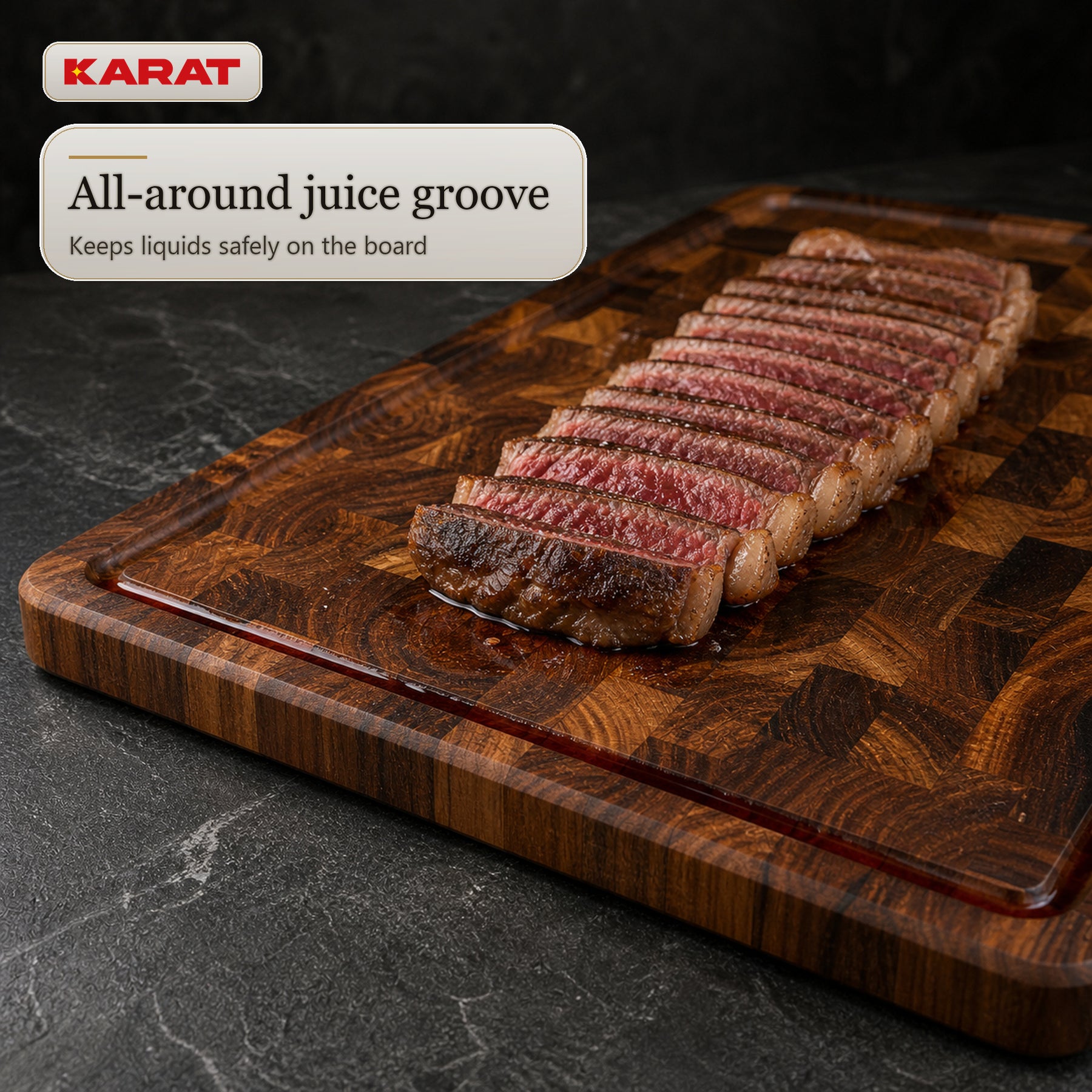 Cutting Board | Teak Royal Endgrain | Solid Teak Wood with Juice Groove & Handles | 3 Sizes