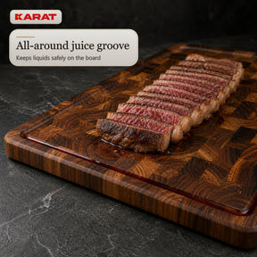 Cutting Board | Teak Royal Endgrain | Solid Teak Wood with Juice Groove & Handles | 3 Sizes