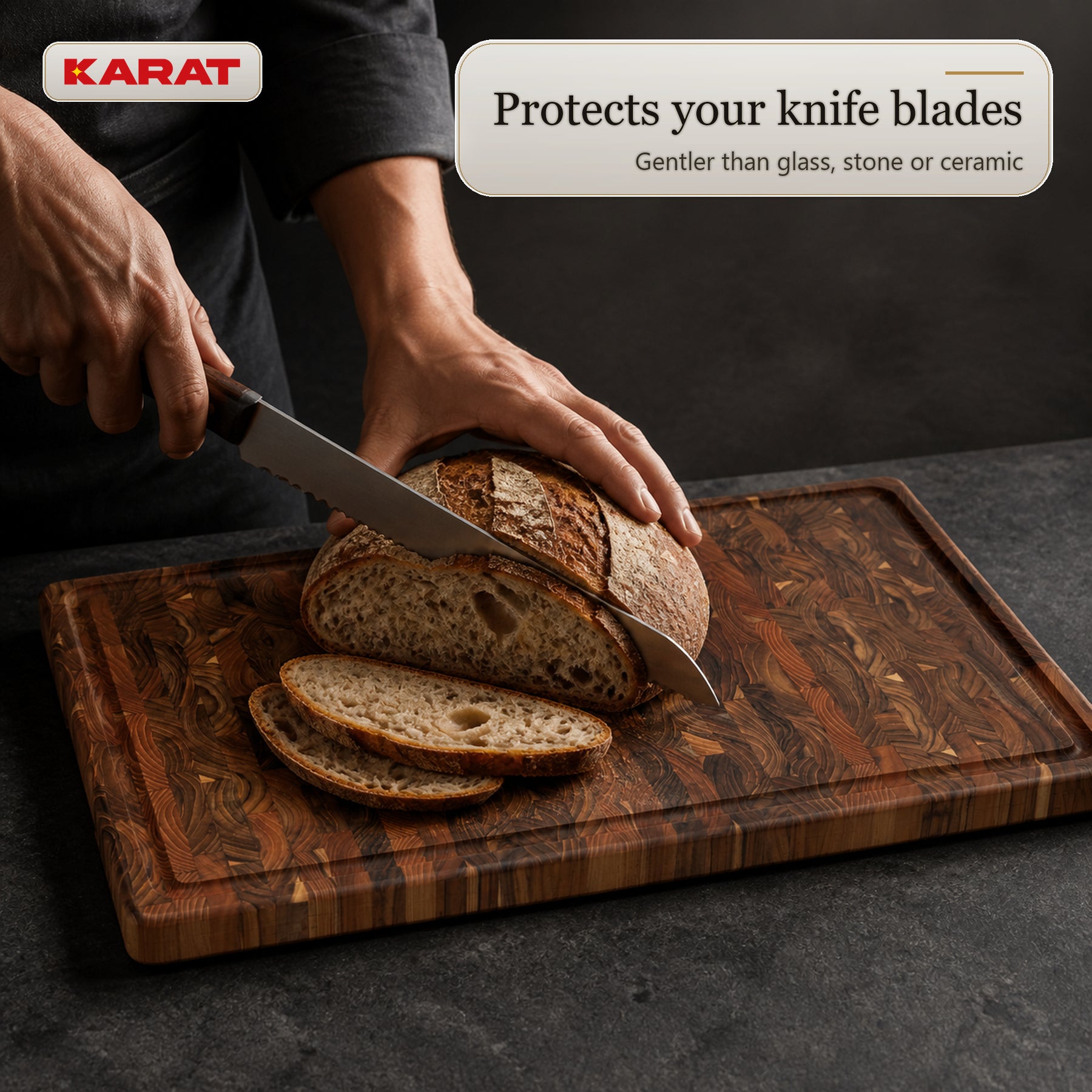 Cutting Board | Teak Royal Endgrain | Solid Teak Wood with Juice Groove & Handles | 3 Sizes