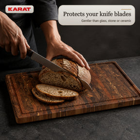 Cutting Board | Teak Royal Endgrain | Solid Teak Wood with Juice Groove & Handles | 3 Sizes