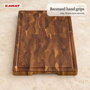 Cutting Board | Teak Royal Endgrain | Solid Teak Wood with Juice Groove & Handles | 3 Sizes