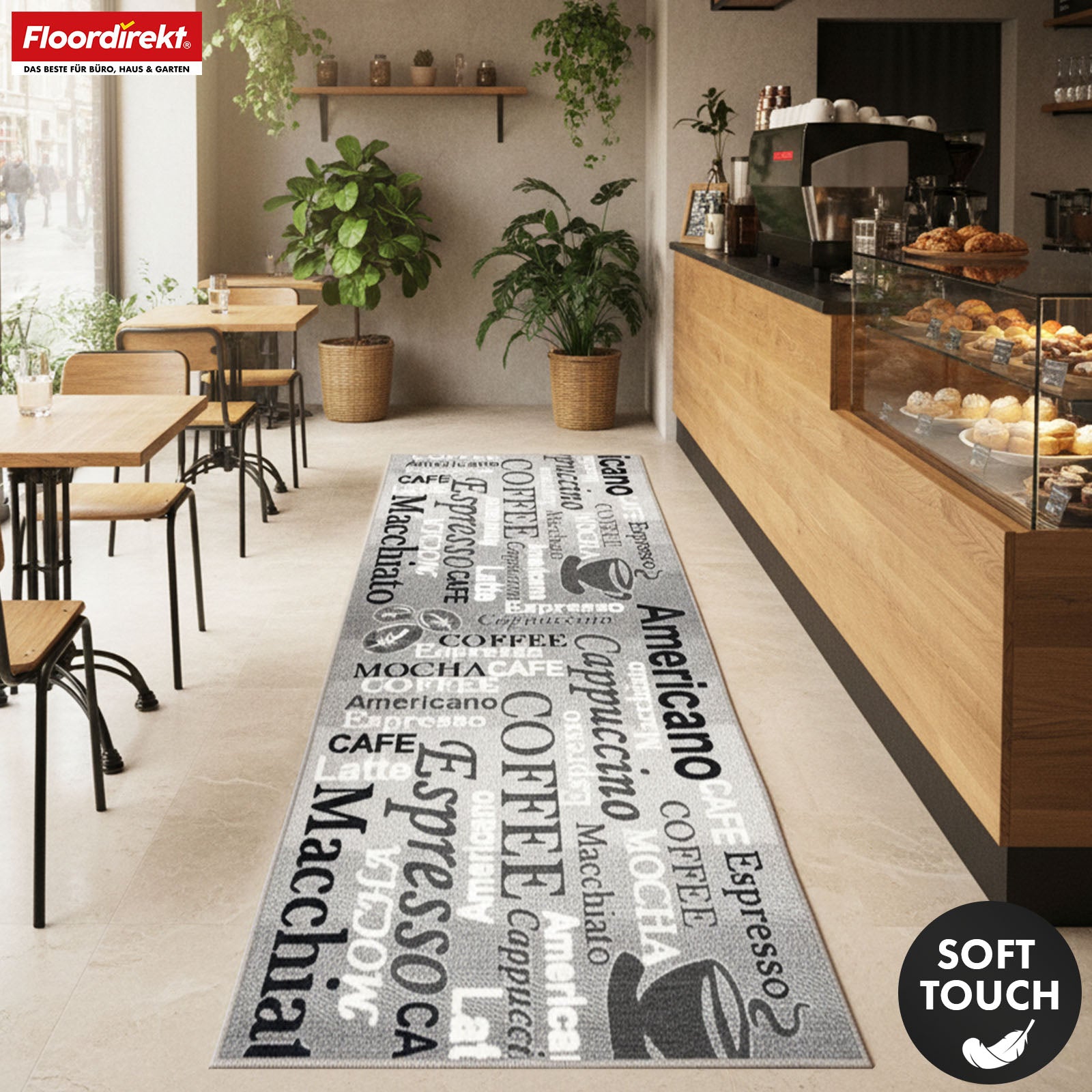 Runner Rug | Coffee | Modern Kitchen Runner with Coffee Motifs | Non-Slip, Durable & Easy to Clean