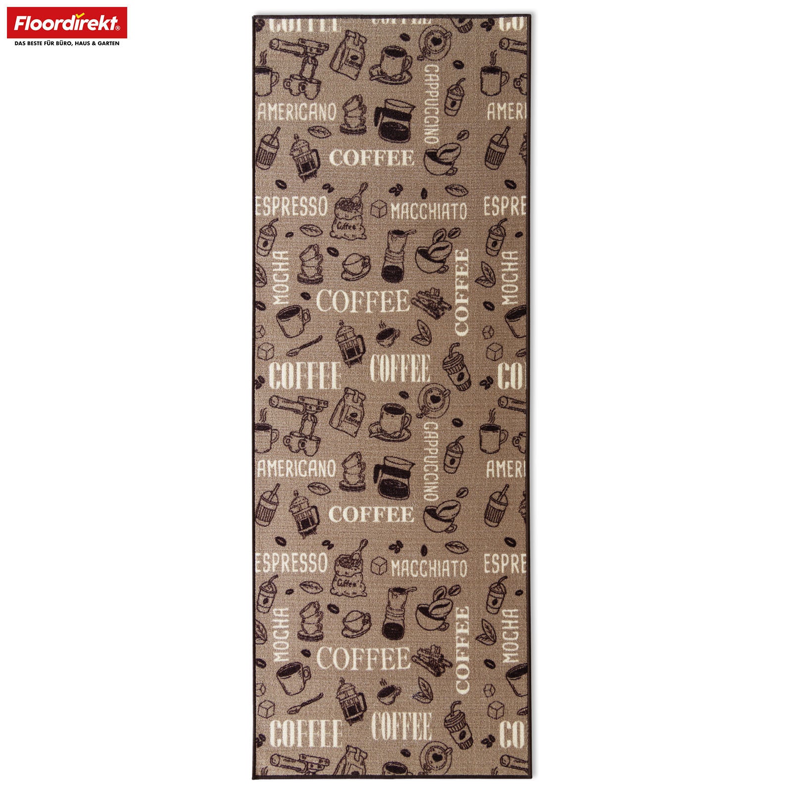 Runner Rug | Coffee | Modern Kitchen Runner with Coffee Motifs | Non-Slip, Durable & Easy to Clean