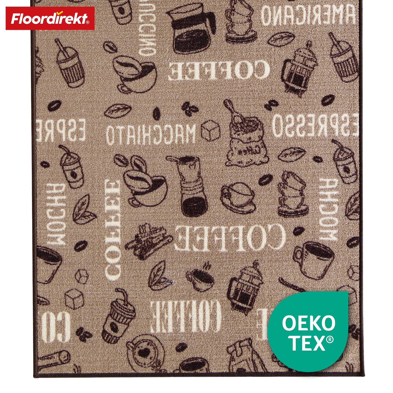 Runner Rug | Coffee | Modern Kitchen Runner with Coffee Motifs | Non-Slip, Durable & Easy to Clean
