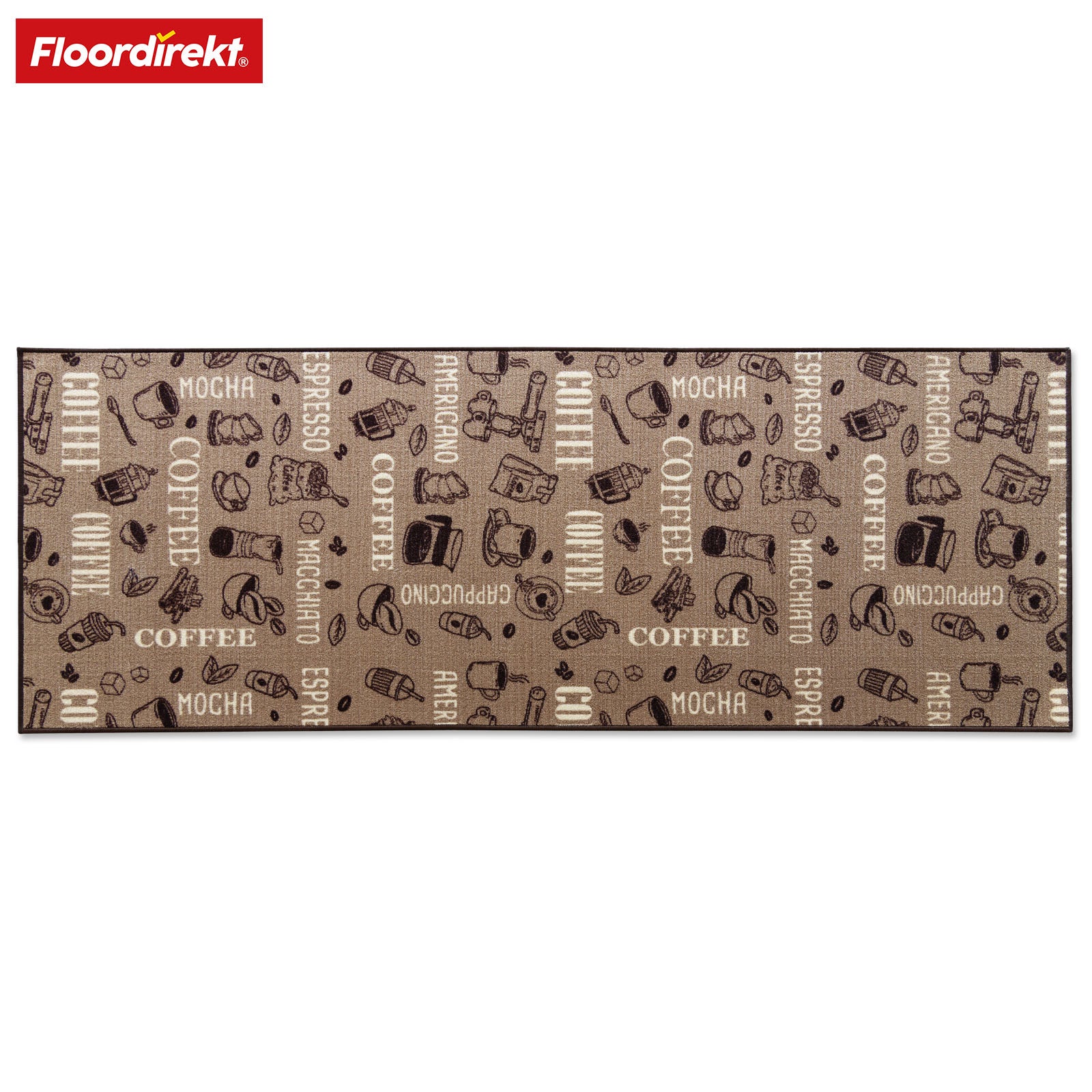 Runner Rug | Coffee | Modern Kitchen Runner with Coffee Motifs | Non-Slip, Durable & Easy to Clean