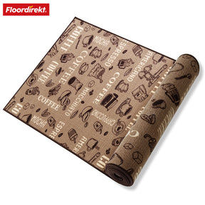 Runner Rug | Coffee | Modern Kitchen Runner with Coffee Motifs | Non-Slip, Durable & Easy to Clean