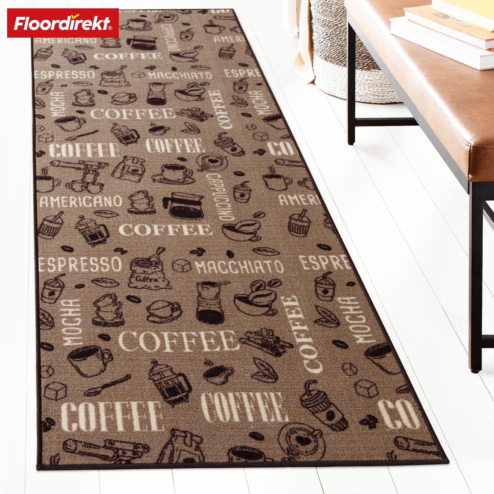 Runner Rug | Coffee | Modern Kitchen Runner with Coffee Motifs | Non-Slip, Durable & Easy to Clean