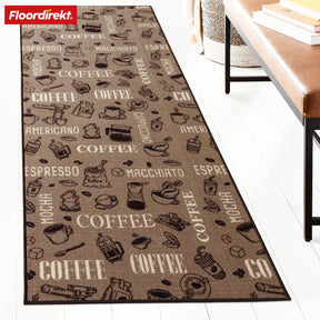 Runner Rug | Coffee | Modern Kitchen Runner with Coffee Motifs | Non-Slip, Durable & Easy to Clean