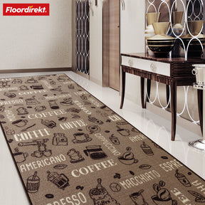 Runner Rug | Coffee | Modern Kitchen Runner with Coffee Motifs | Non-Slip, Durable & Easy to Clean