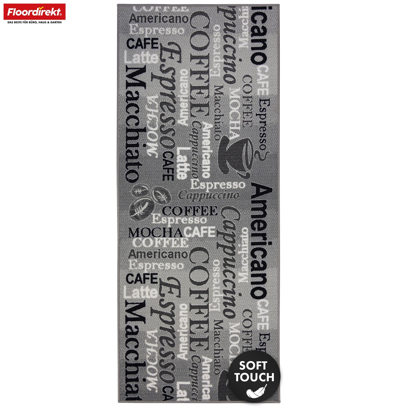 Runner Rug | Coffee | Modern Kitchen Runner with Coffee Motifs | Non-Slip, Durable & Easy to Clean