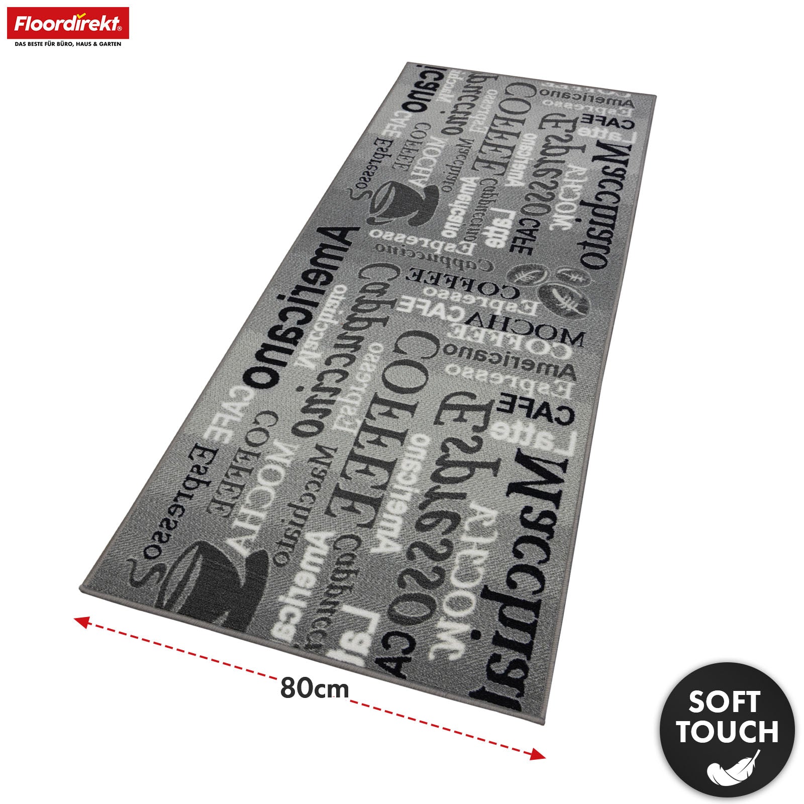 Runner Rug | Coffee | Modern Kitchen Runner with Coffee Motifs | Non-Slip, Durable & Easy to Clean