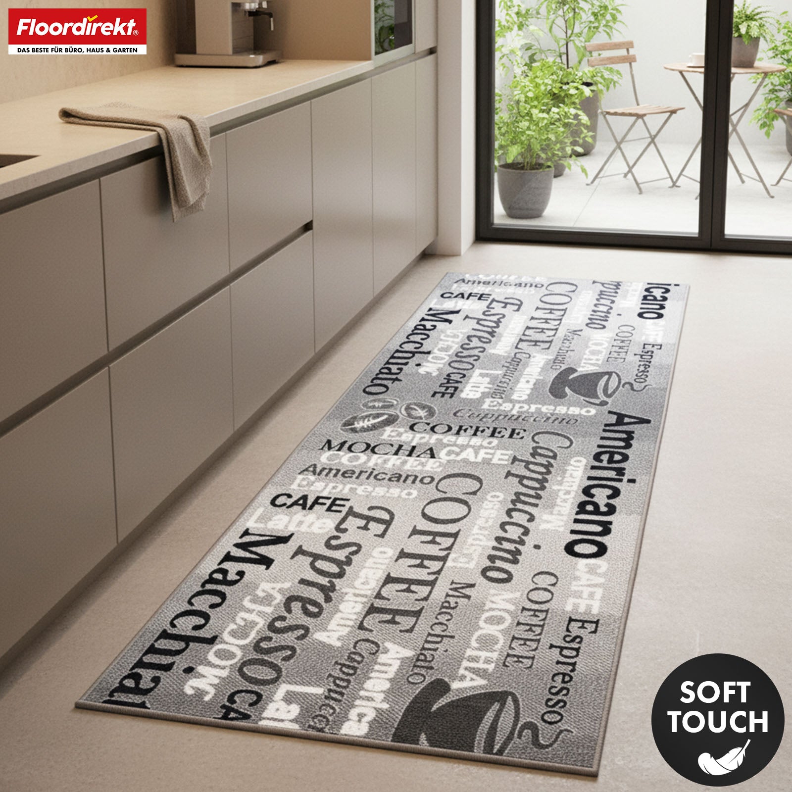 Runner Rug | Coffee | Modern Kitchen Runner with Coffee Motifs | Non-Slip, Durable & Easy to Clean