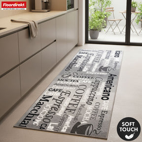 Runner Rug | Coffee | Modern Kitchen Runner with Coffee Motifs | Non-Slip, Durable & Easy to Clean