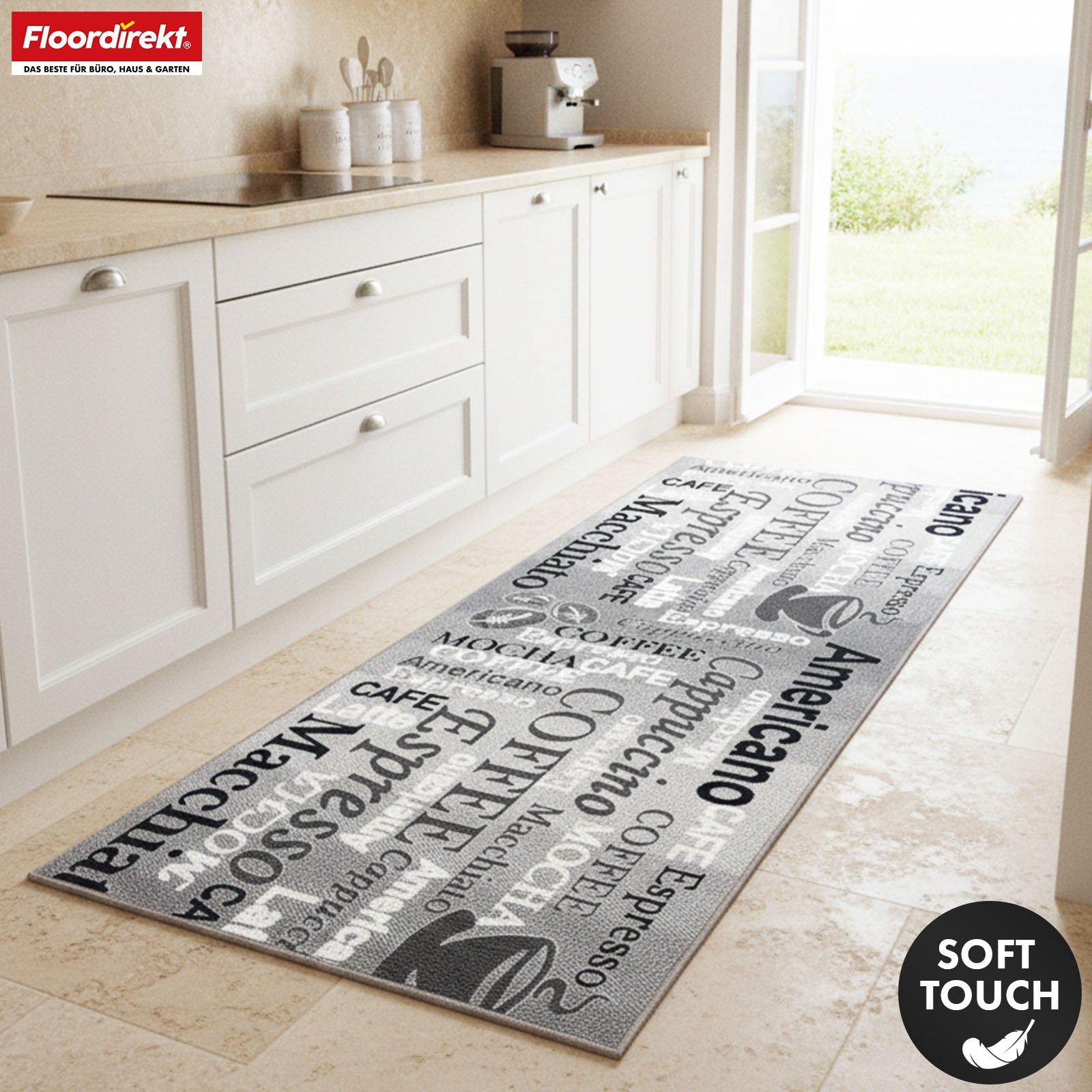 Runner Rug | Coffee | Modern Kitchen Runner with Coffee Motifs | Non-Slip, Durable & Easy to Clean