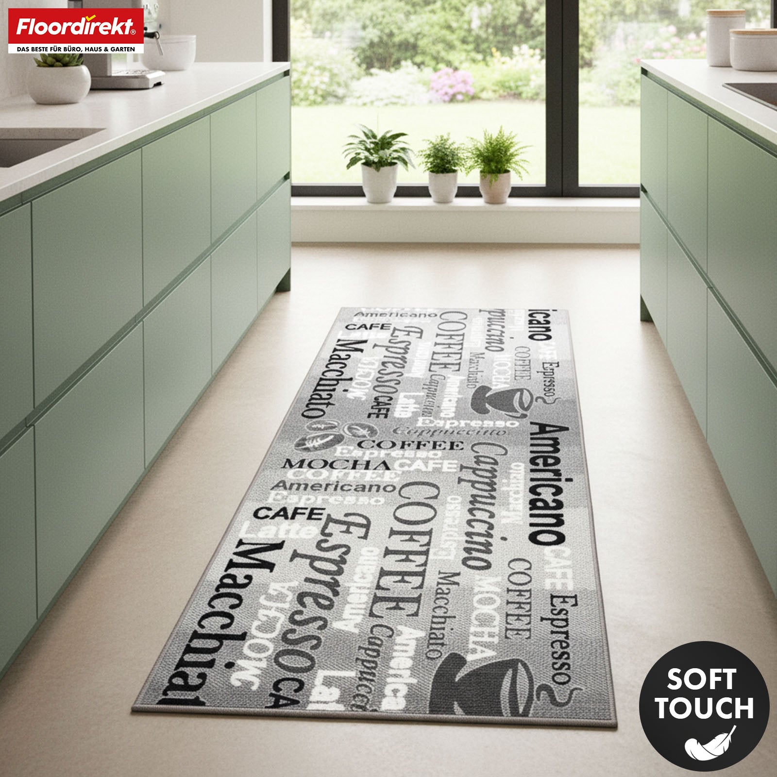 Runner Rug | Coffee | Modern Kitchen Runner with Coffee Motifs | Non-Slip, Durable & Easy to Clean