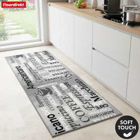 Runner Rug | Coffee | Modern Kitchen Runner with Coffee Motifs | Non-Slip, Durable & Easy to Clean