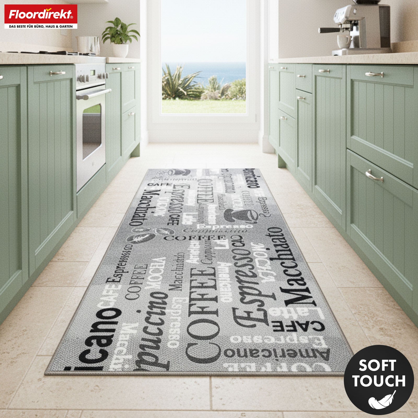 Runner Rug | Coffee | Modern Kitchen Runner with Coffee Motifs | Non-Slip, Durable & Easy to Clean