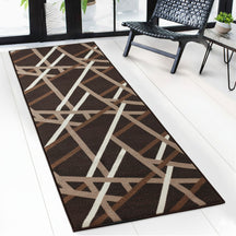 Runner Rug | Printed | In Anthracite & Brown | Modern Striped Design with Non-Slip Gel Backing | Durable & Easy to Clean