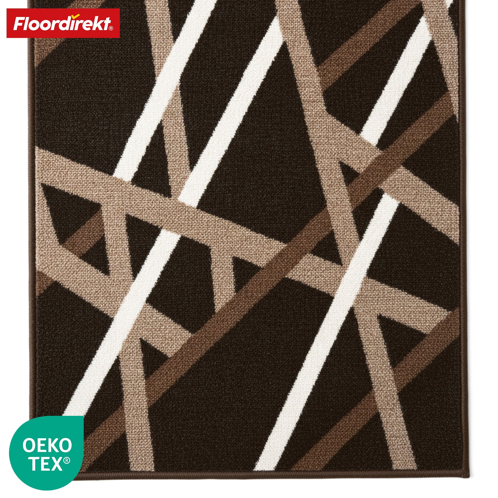 Runner Rug | Printed | In Anthracite & Brown | Modern Striped Design with Non-Slip Gel Backing | Durable & Easy to Clean