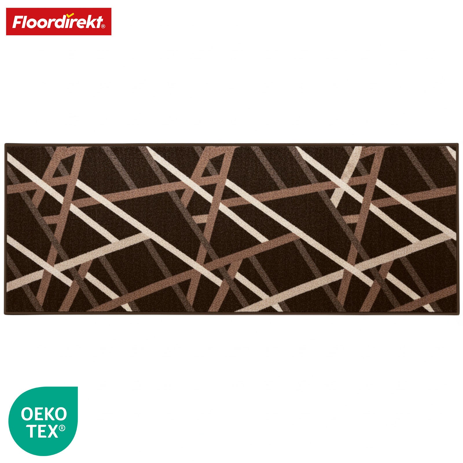 Runner Rug | Printed | In Anthracite & Brown | Modern Striped Design with Non-Slip Gel Backing | Durable & Easy to Clean