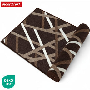 Runner Rug | Printed | In Anthracite & Brown | Modern Striped Design with Non-Slip Gel Backing | Durable & Easy to Clean