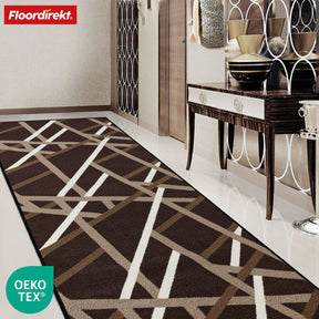 Runner Rug | Printed | In Anthracite & Brown | Modern Striped Design with Non-Slip Gel Backing | Durable & Easy to Clean