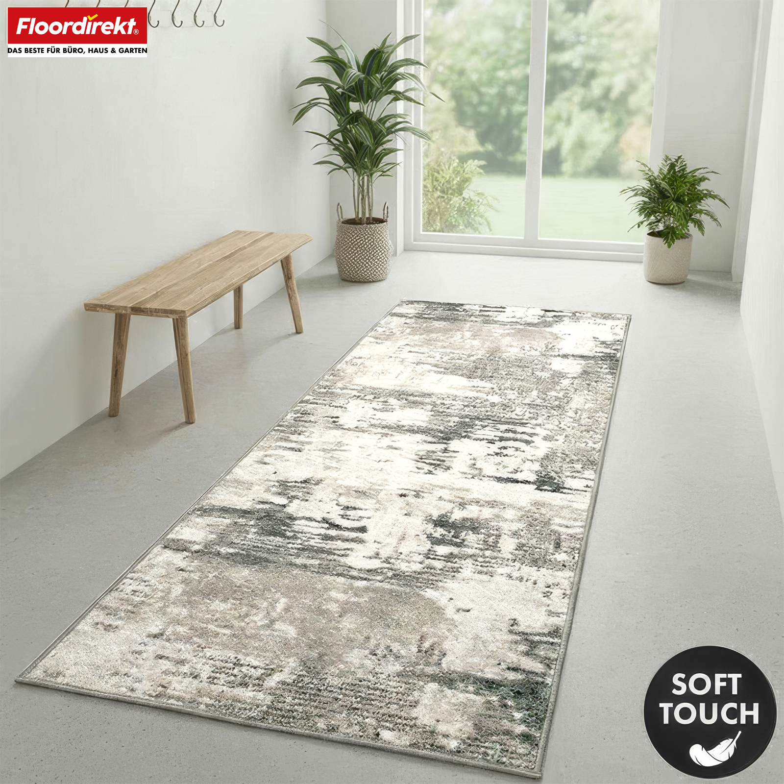 Carpet Runner | Ravena | Modern Runner in Anthracite, Brown & Sand | Abstract Design with Non-Slip Gel Backing