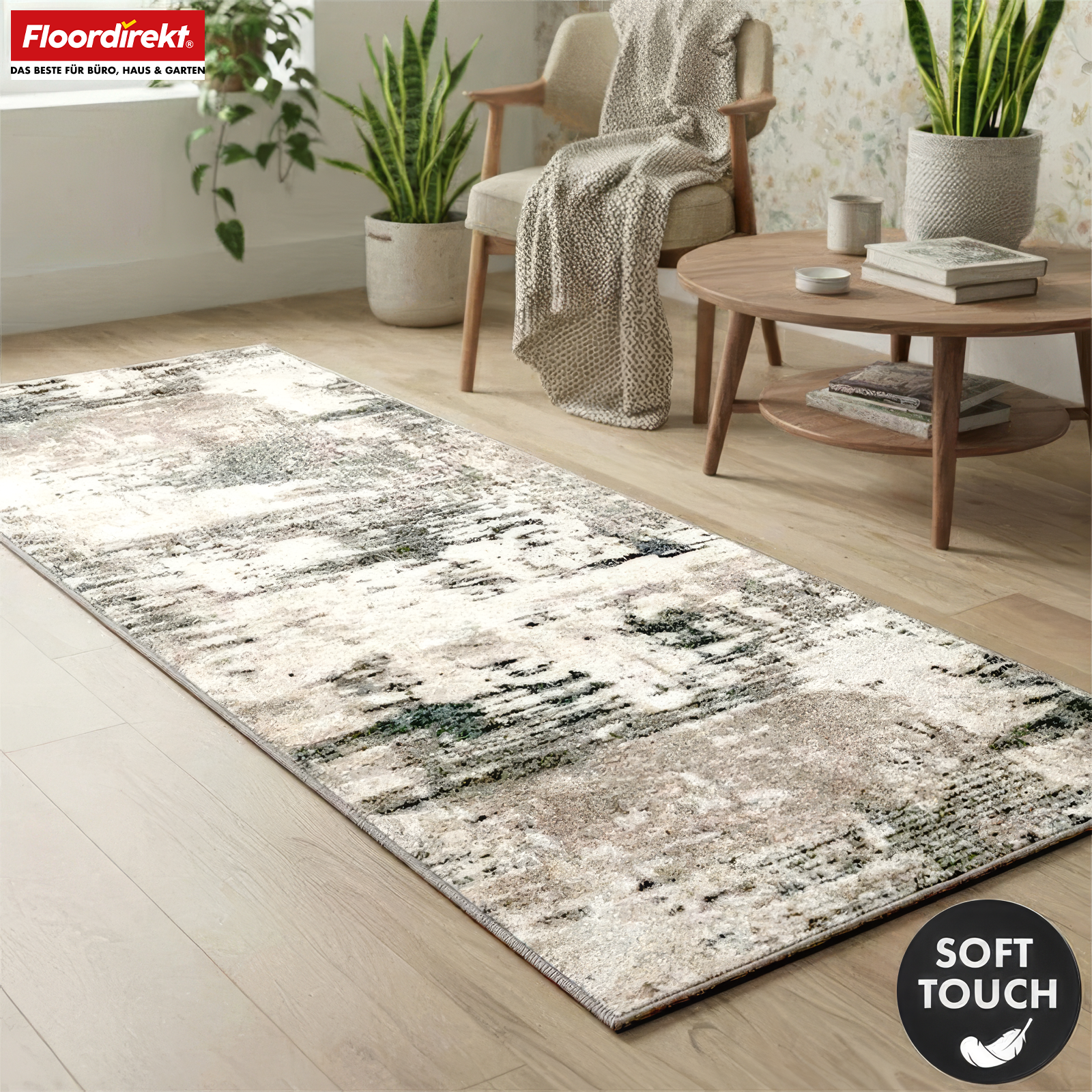 Carpet Runner | Ravena | Modern Runner in Anthracite, Brown & Sand | Abstract Design with Non-Slip Gel Backing
