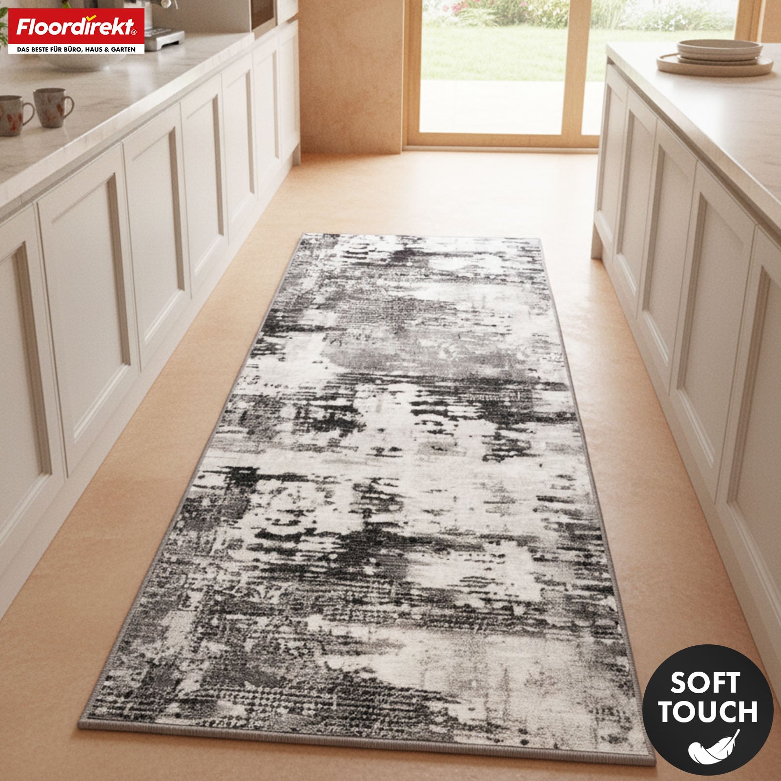 Carpet Runner | Ravena | Modern Runner in Anthracite & Brown | Abstract Design with Non-Slip Gel Backing | Durable & Easy to Clean