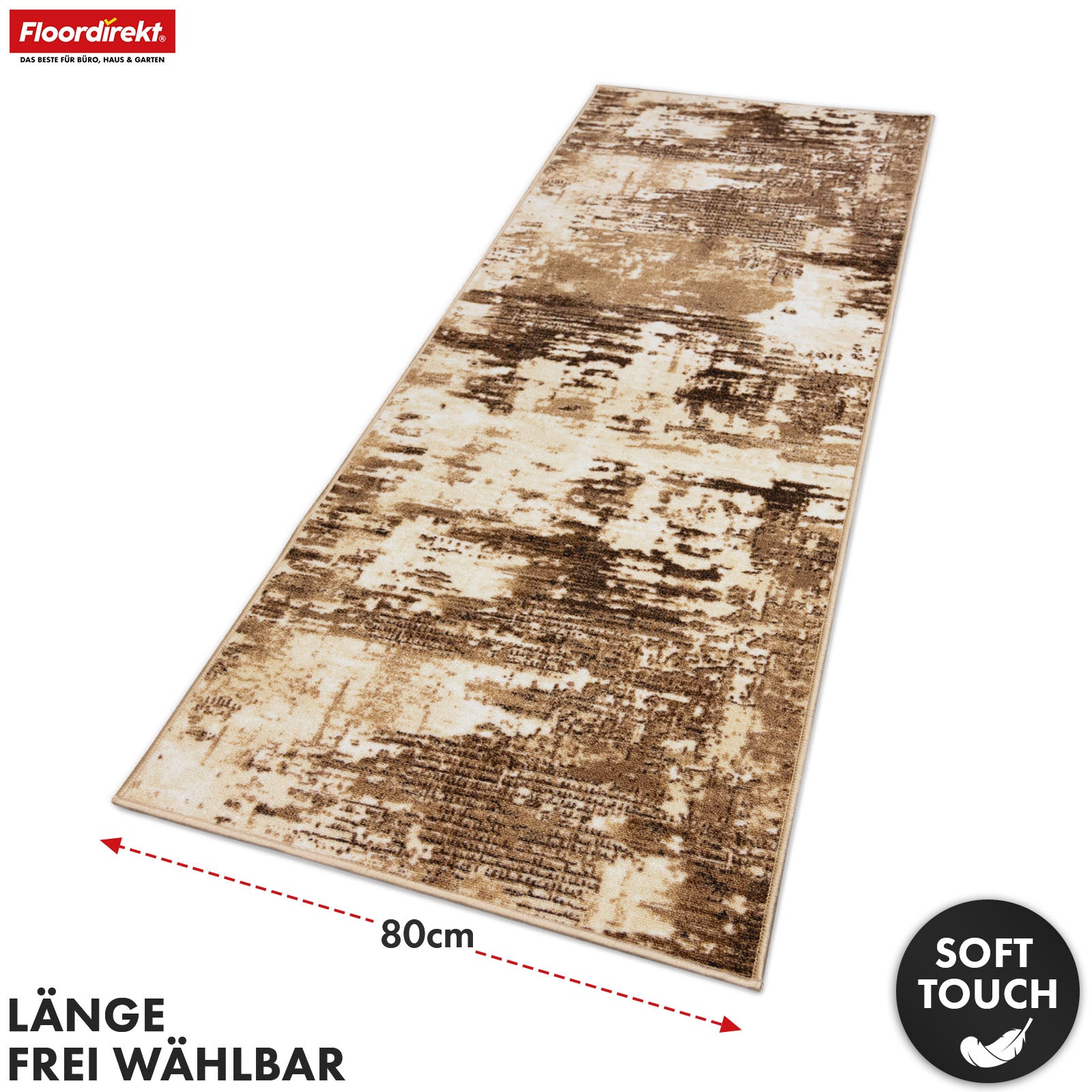 Carpet Runner | Ravena | Modern Runner in Anthracite & Brown | Abstract Design with Non-Slip Gel Backing | Durable & Easy to Clean